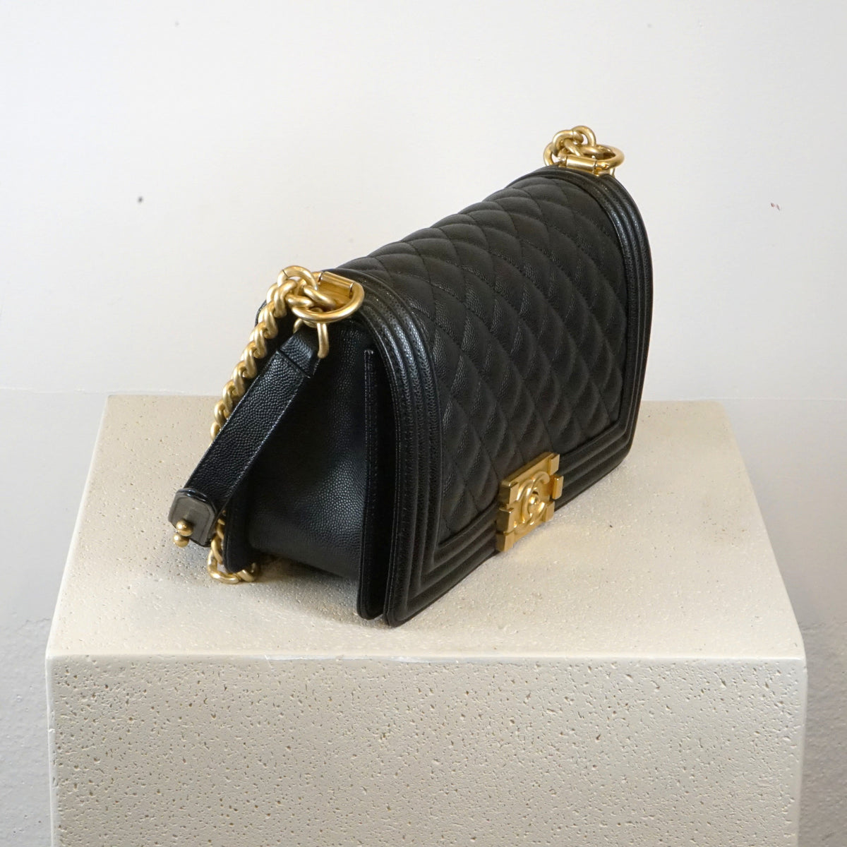 Chanel Black Caviar Quilted Leather Boy Bag W/ Gold Hardware