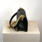 Chanel Black Caviar Quilted Leather Boy Bag W/ Gold Hardware