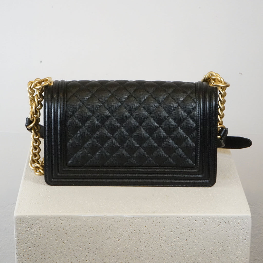 Chanel Black Caviar Quilted Leather Boy Bag W/ Gold Hardware