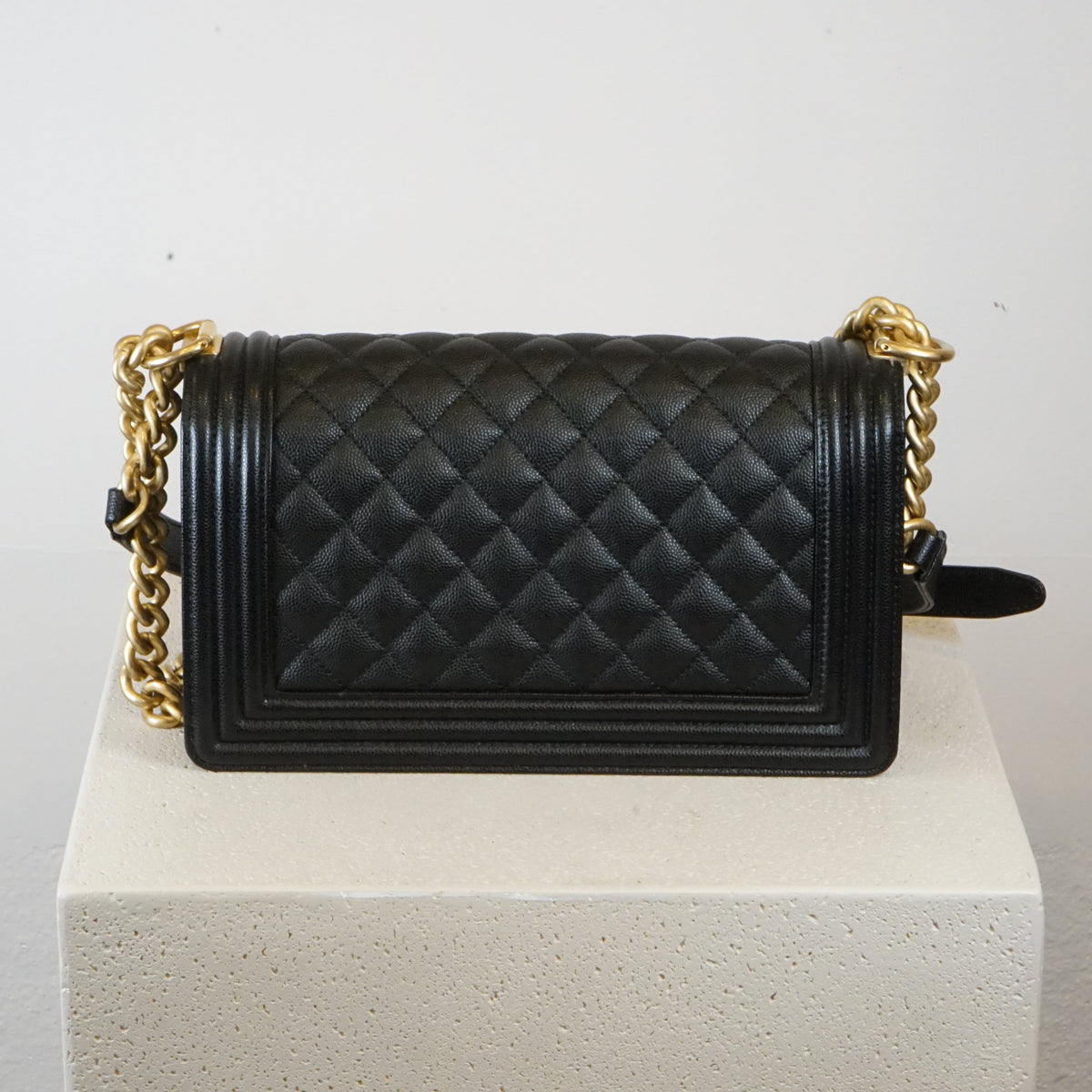 Chanel Black Caviar Quilted Leather Boy Bag W/ Gold Hardware