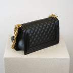 Chanel Black Caviar Quilted Leather Boy Bag W/ Gold Hardware