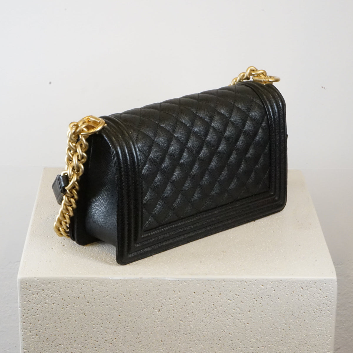 Chanel Black Caviar Quilted Leather Boy Bag W/ Gold Hardware