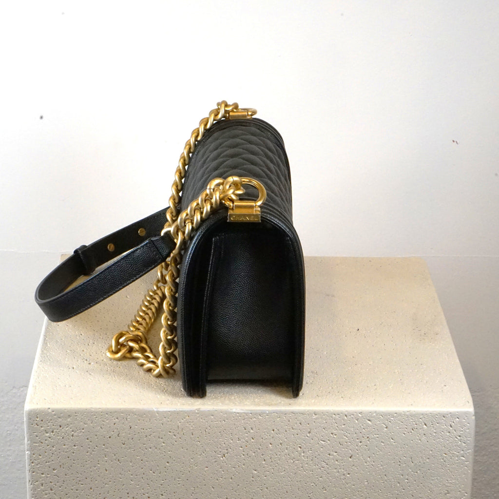 Chanel Black Caviar Quilted Leather Boy Bag W/ Gold Hardware