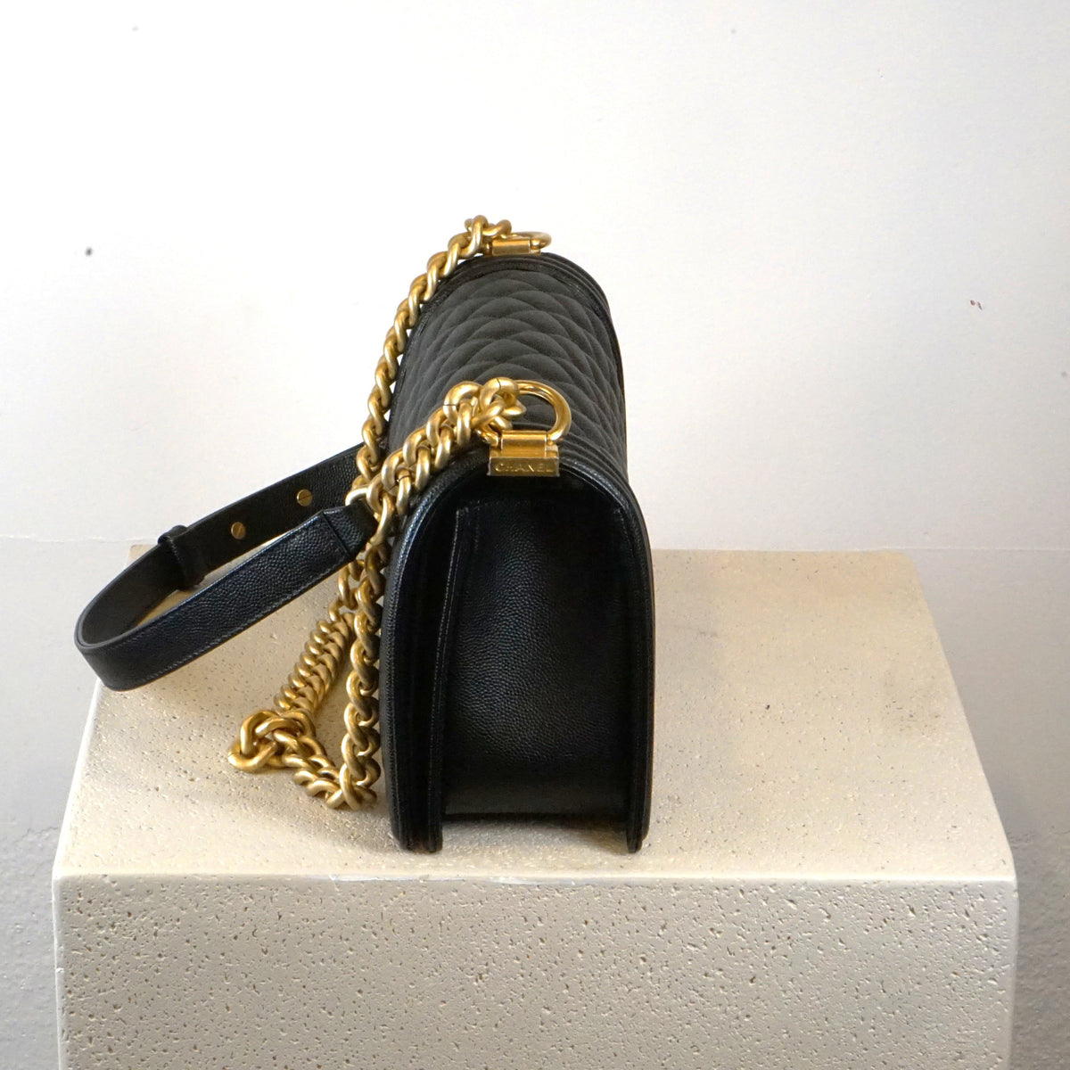 Chanel Black Caviar Quilted Leather Boy Bag W/ Gold Hardware