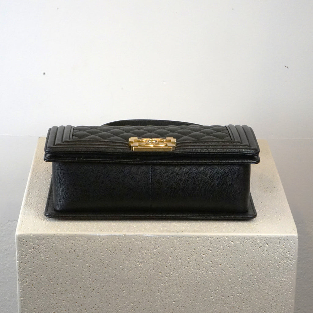 Chanel Black Caviar Quilted Leather Boy Bag W/ Gold Hardware