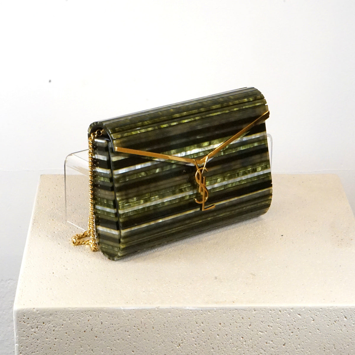 YSL Plexiglass Monogram Vicky Minaudiere Green Multicolor Bag (2022)
