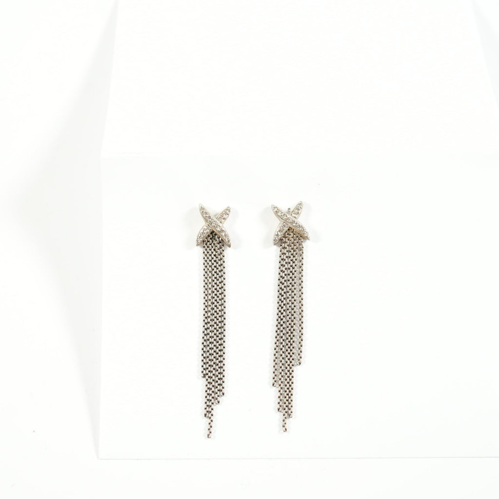 David Yurman diamond + chain tassel earrings in Sterling Silver 18K yellow gold