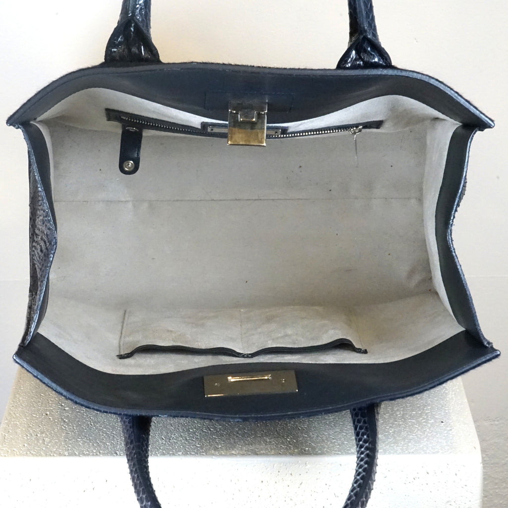 Jimmy Choo Blue Ponyhair Tote with Python Accents