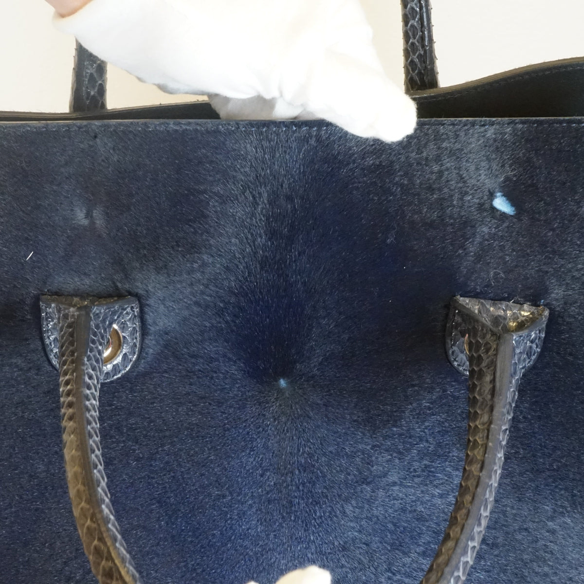 Jimmy Choo Blue Ponyhair Tote with Python Accents