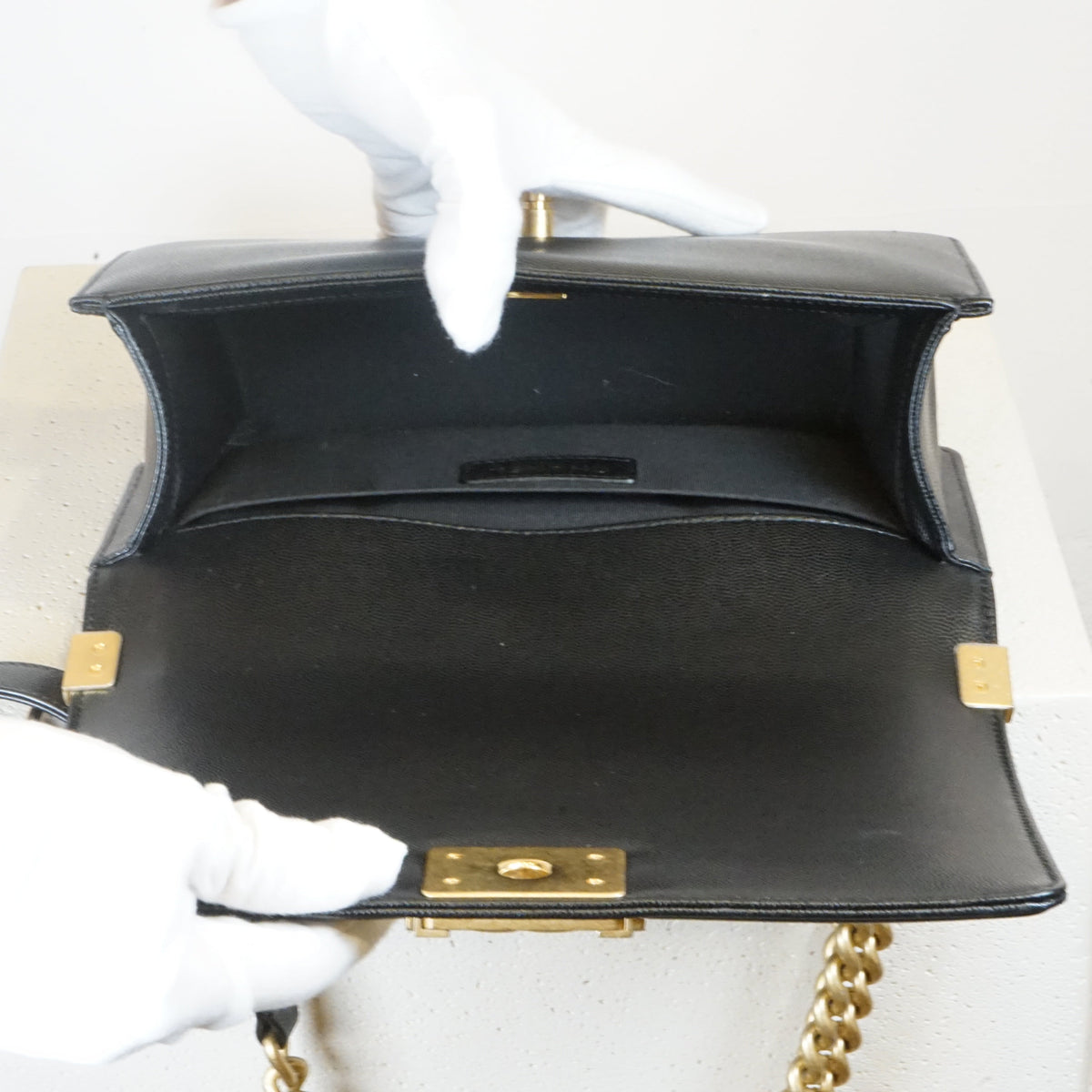 Chanel Black Caviar Quilted Leather Boy Bag W/ Gold Hardware