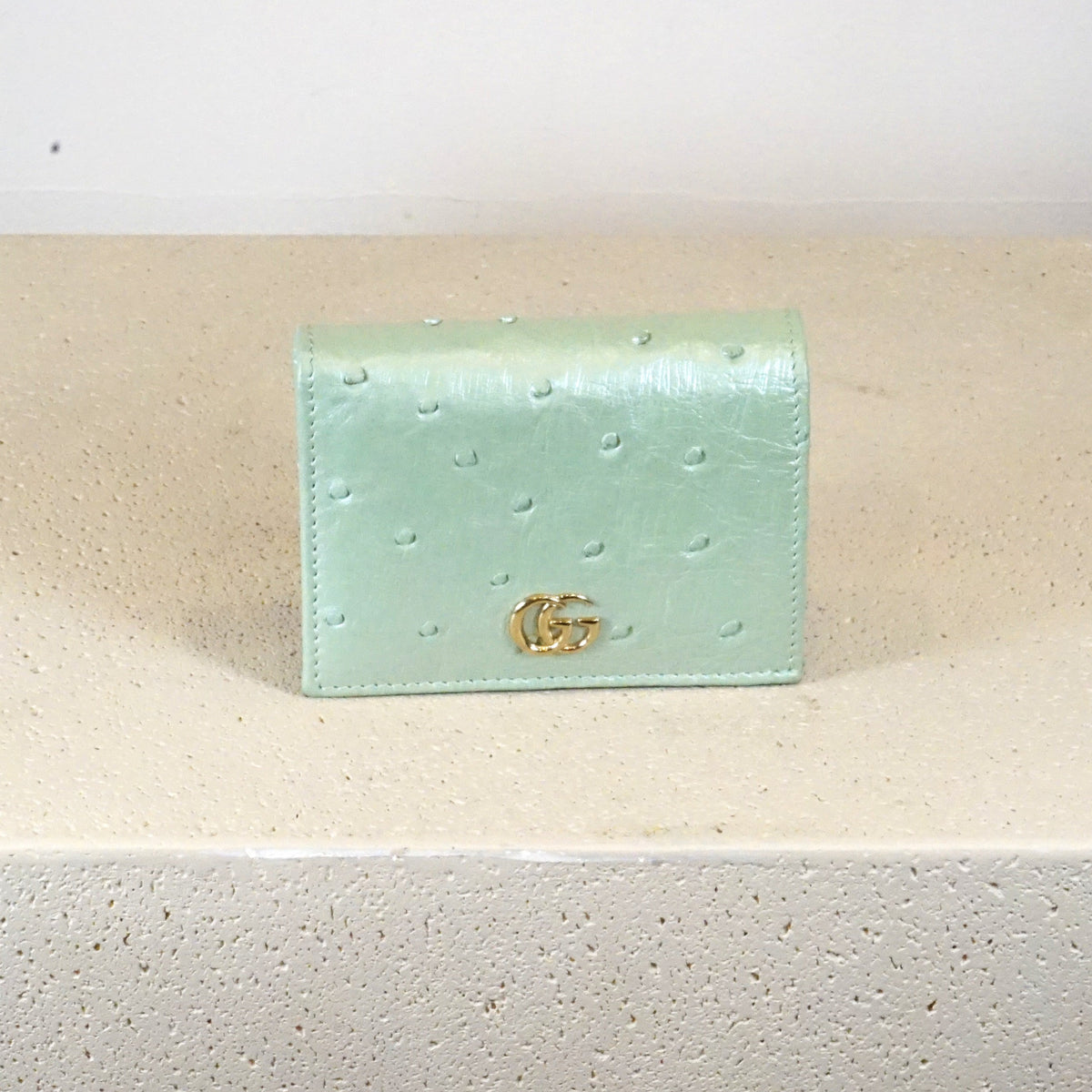 Gucci Bi-fold Marmont Mint Ostrich Leather