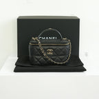 Chanel Black Slim Vanity Top Handle Bag Full Set