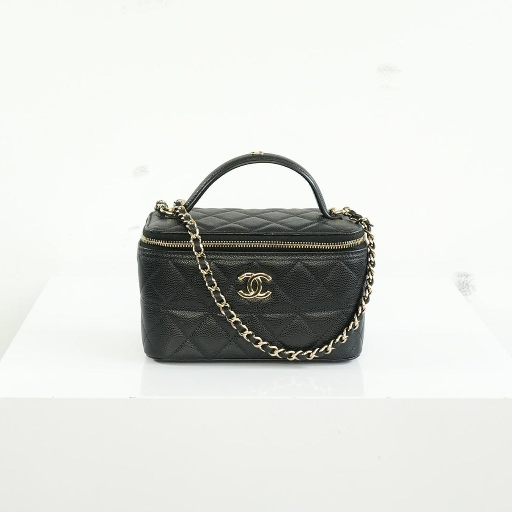 Chanel Black Slim Vanity Top Handle Bag Full Set