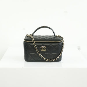 Chanel Black Slim Vanity Top Handle Bag Full Set