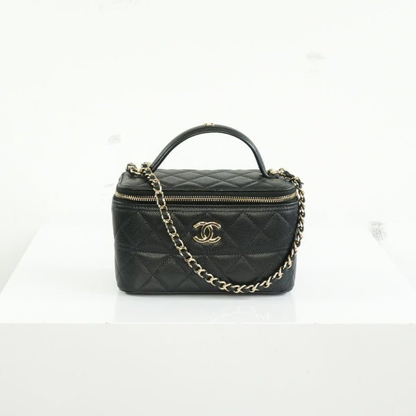 Chanel Black Slim Vanity Top Handle Bag Full Set
