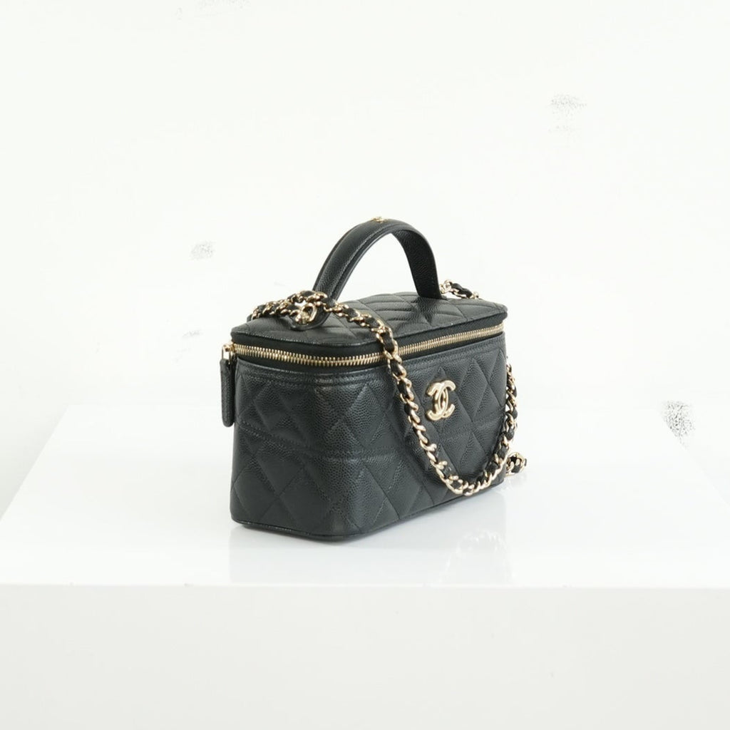Chanel Black Slim Vanity Top Handle Bag Full Set