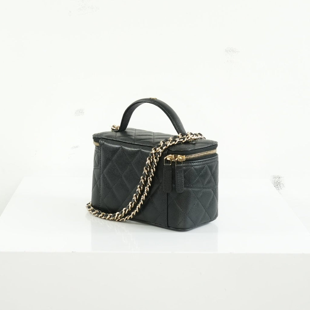 Chanel Black Slim Vanity Top Handle Bag Full Set