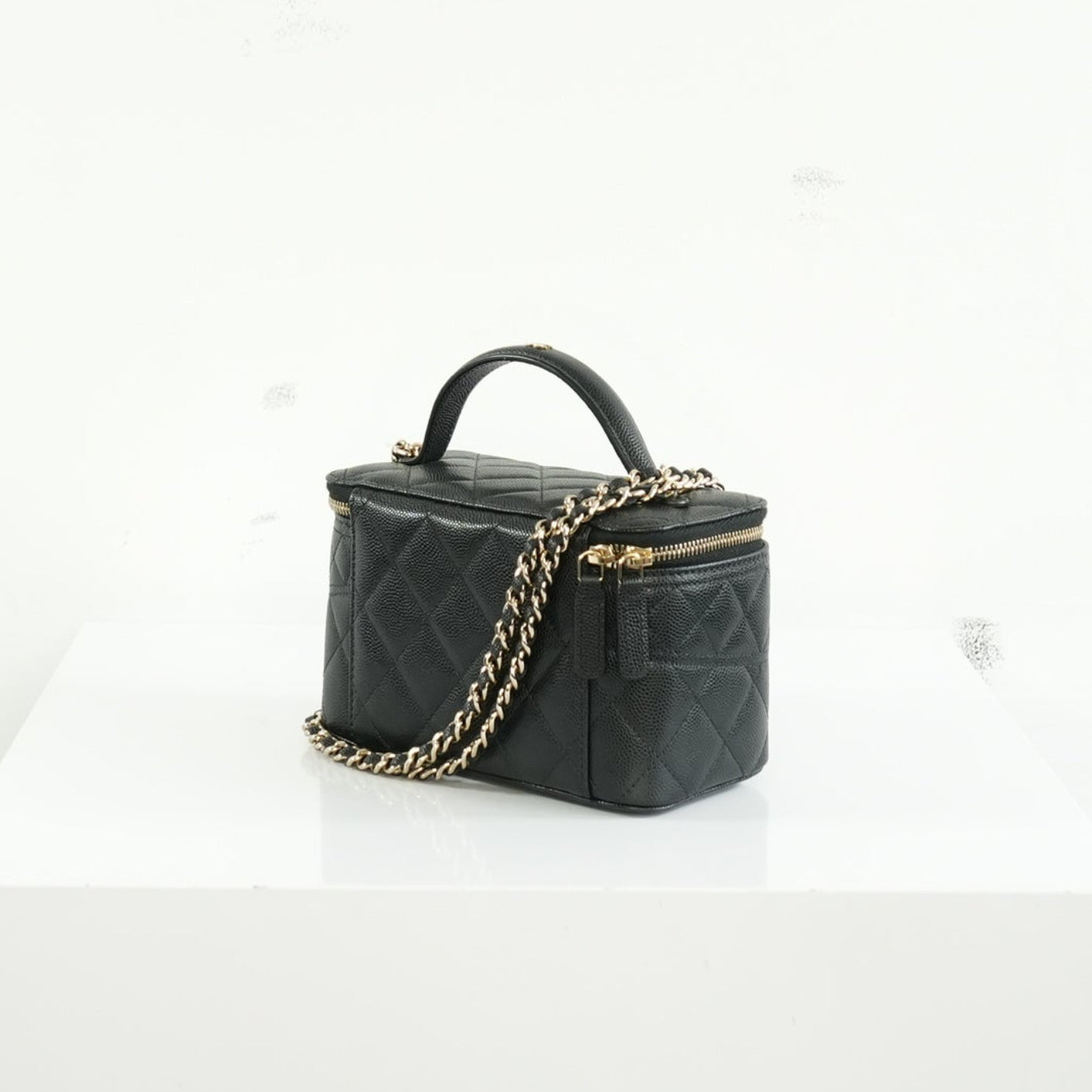 Chanel Black Slim Vanity Top Handle Bag Full Set