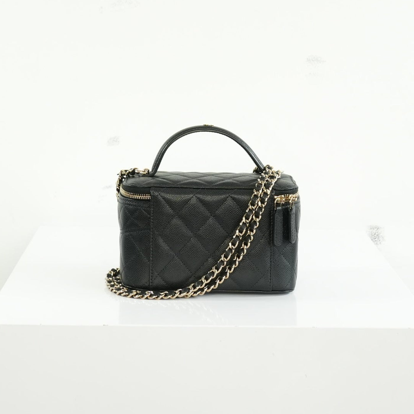 Chanel Black Slim Vanity Top Handle Bag Full Set
