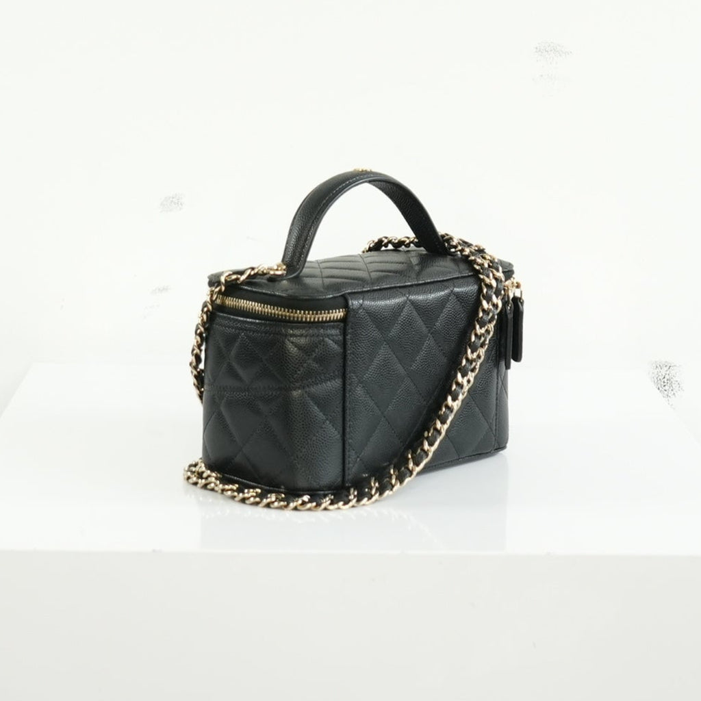 Chanel Black Slim Vanity Top Handle Bag Full Set