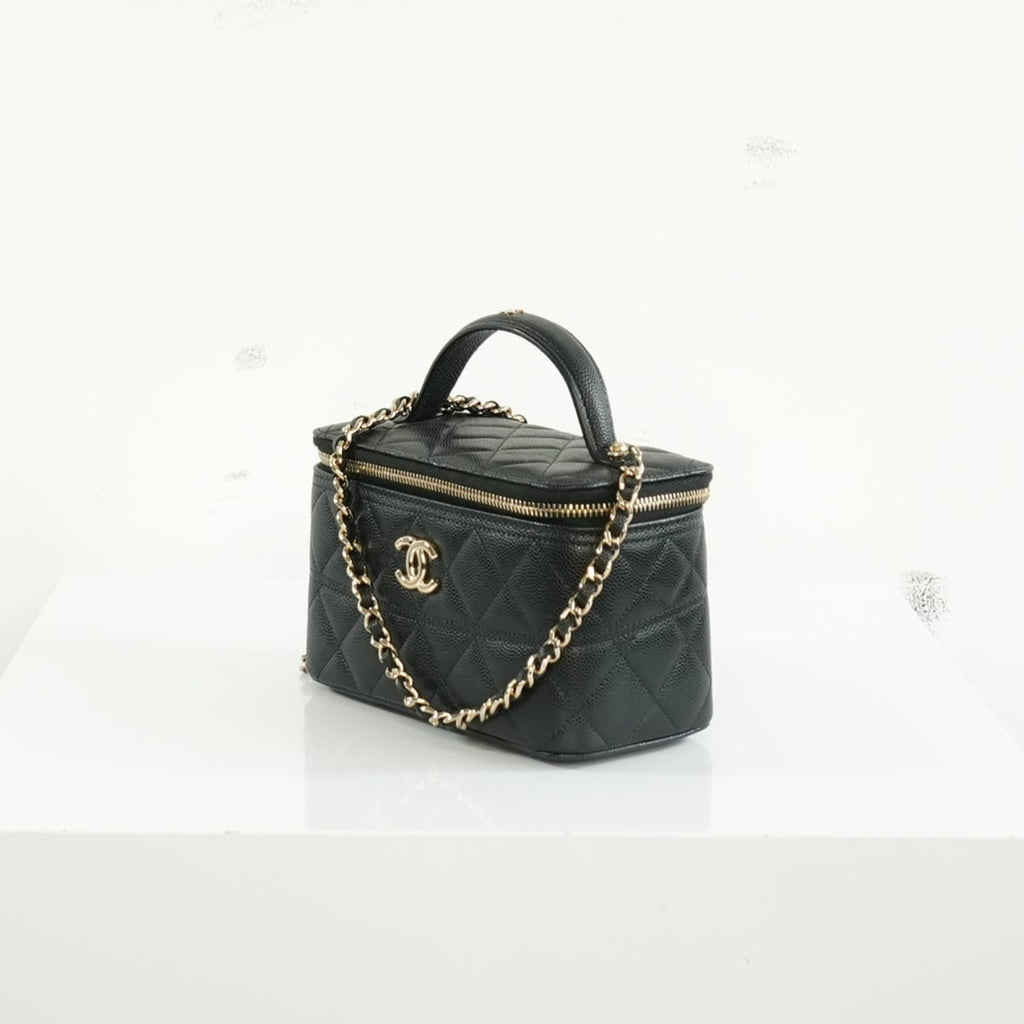 Chanel Black Slim Vanity Top Handle Bag Full Set