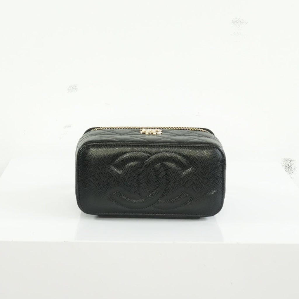 Chanel Black Slim Vanity Top Handle Bag Full Set