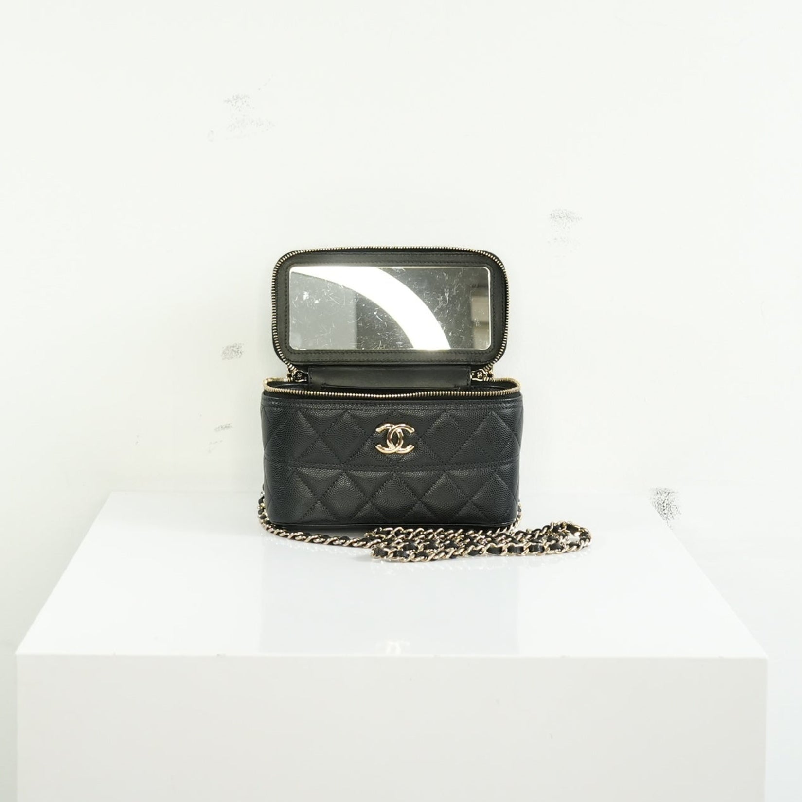 Chanel Black Slim Vanity Top Handle Bag Full Set