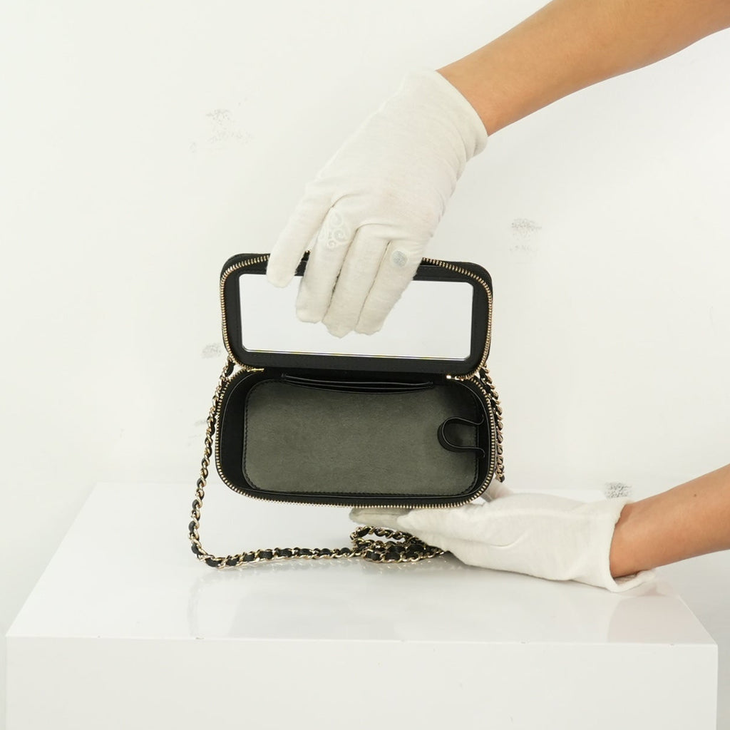 Chanel Black Slim Vanity Top Handle Bag Full Set