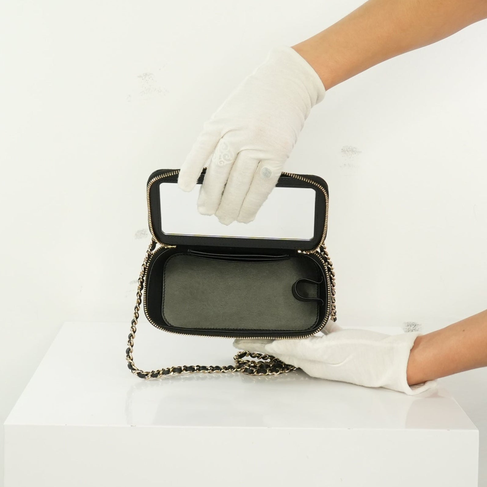 Chanel Black Slim Vanity Top Handle Bag Full Set