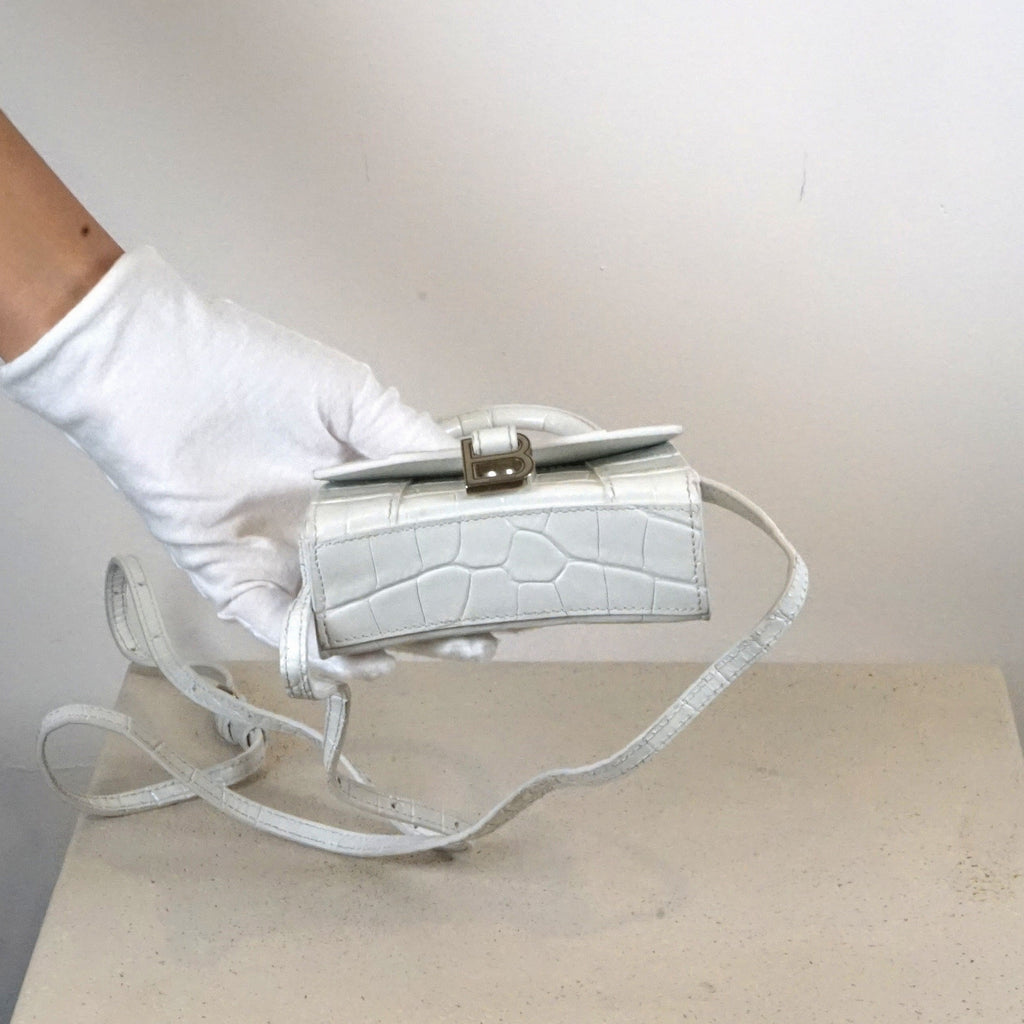 Balenciaga Mini Hourglass Croc Embossed Handle Bag (Box Included).
