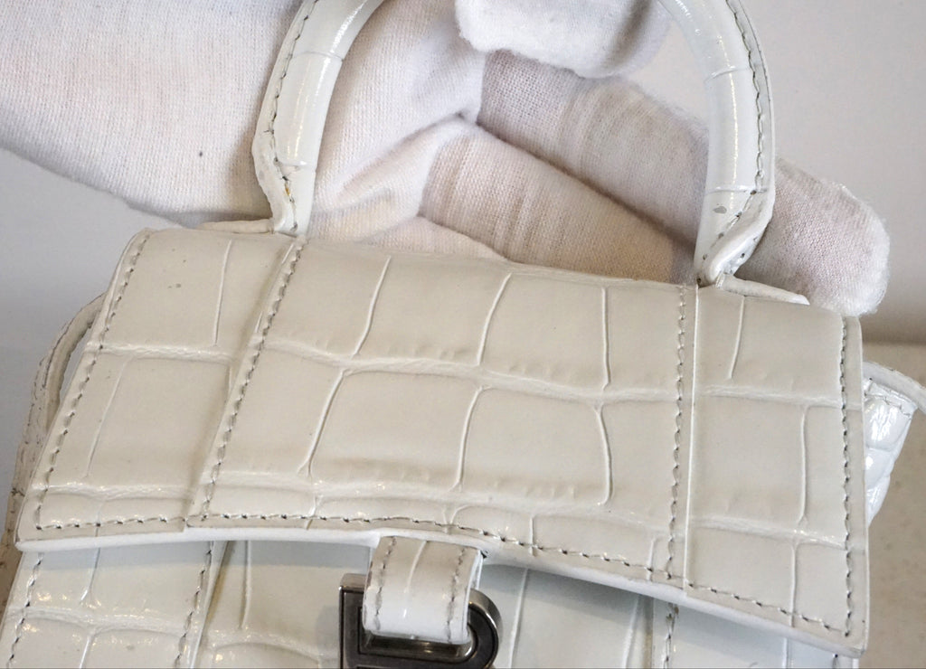 Balenciaga Mini Hourglass Croc Embossed Handle Bag (Box Included).