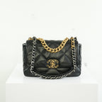 Chanel 19 Black Lambskin Medium Flap Bag Ful Set