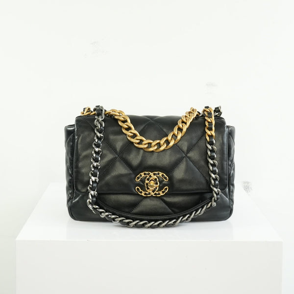 Chanel 19 Black Lambskin Medium Flap Bag Ful Set