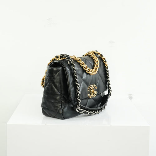 Chanel 19 Black Lambskin Medium Flap Bag Ful Set