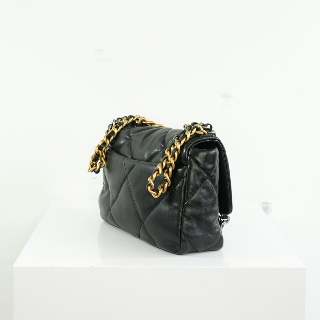 Chanel 19 Black Lambskin Medium Flap Bag Ful Set