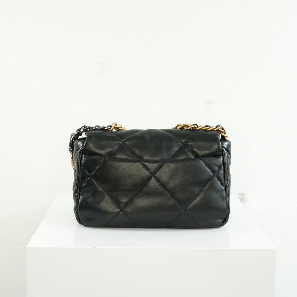 Chanel 19 Black Lambskin Medium Flap Bag Ful Set