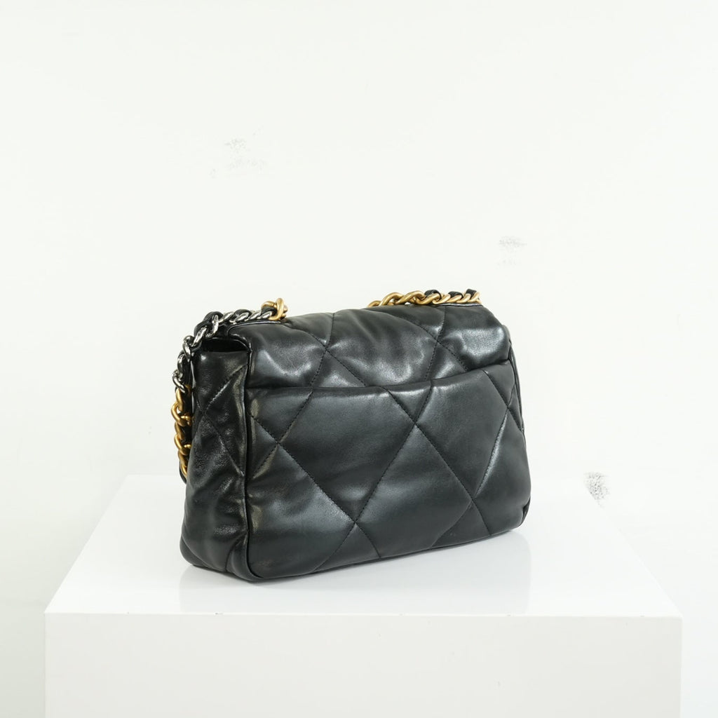 Chanel 19 Black Lambskin Medium Flap Bag Ful Set