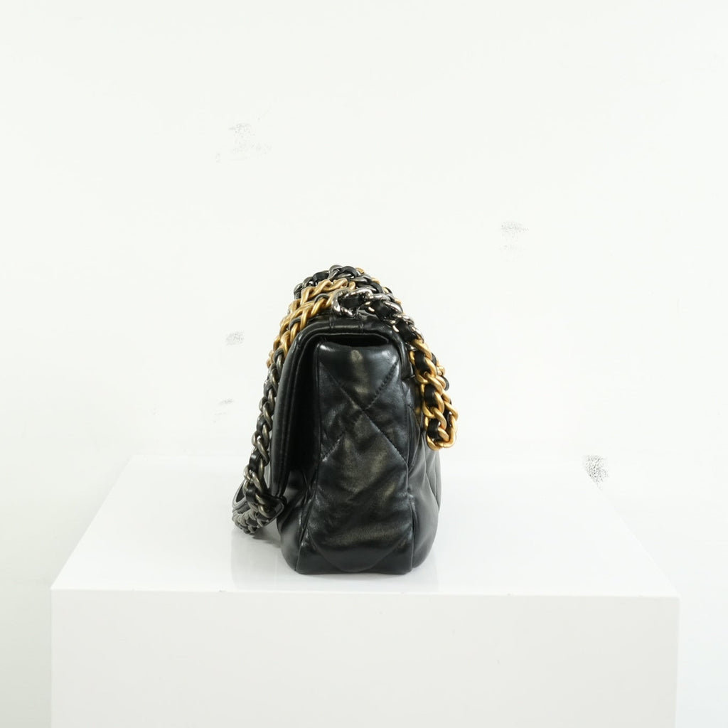 Chanel 19 Black Lambskin Medium Flap Bag Ful Set