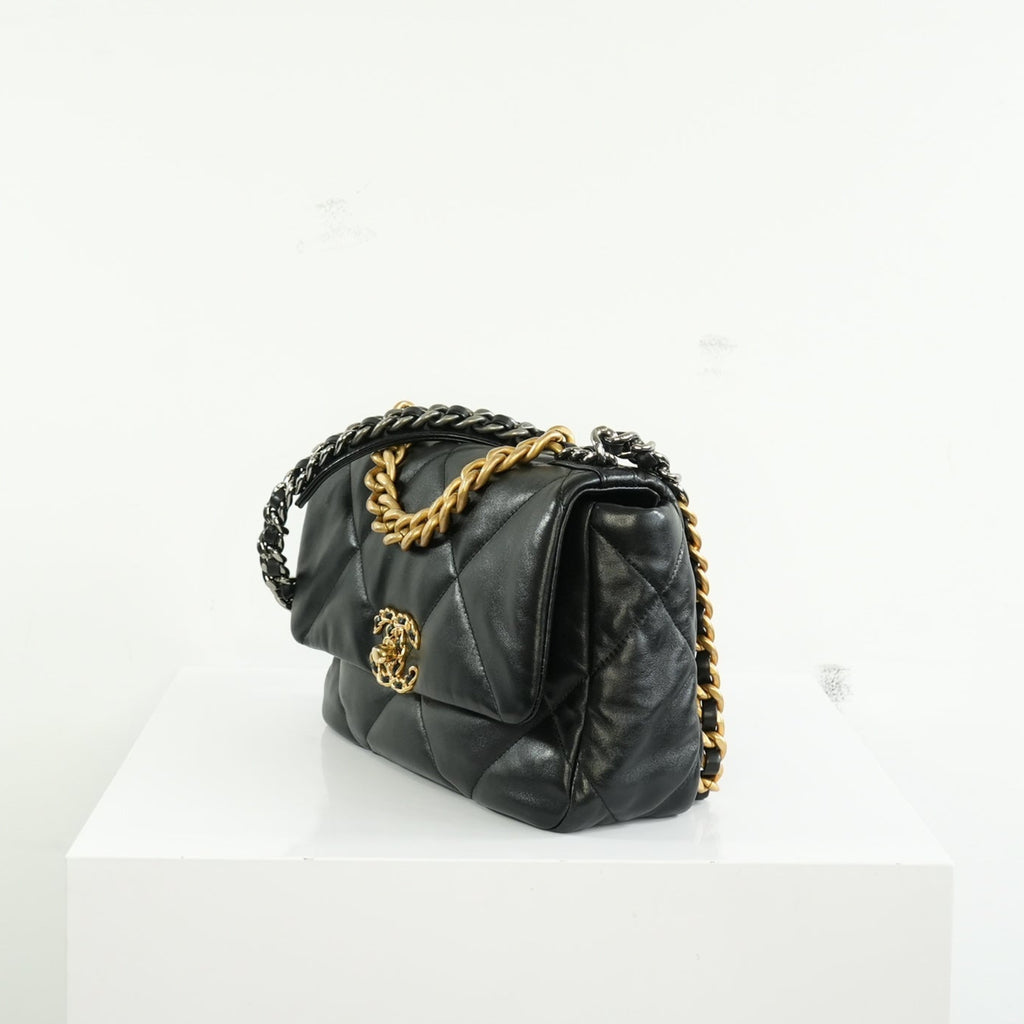 Chanel 19 Black Lambskin Medium Flap Bag Ful Set