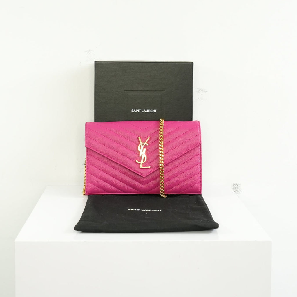 Saint Laurent Cassandre Pink Wallet On Chain Full Set