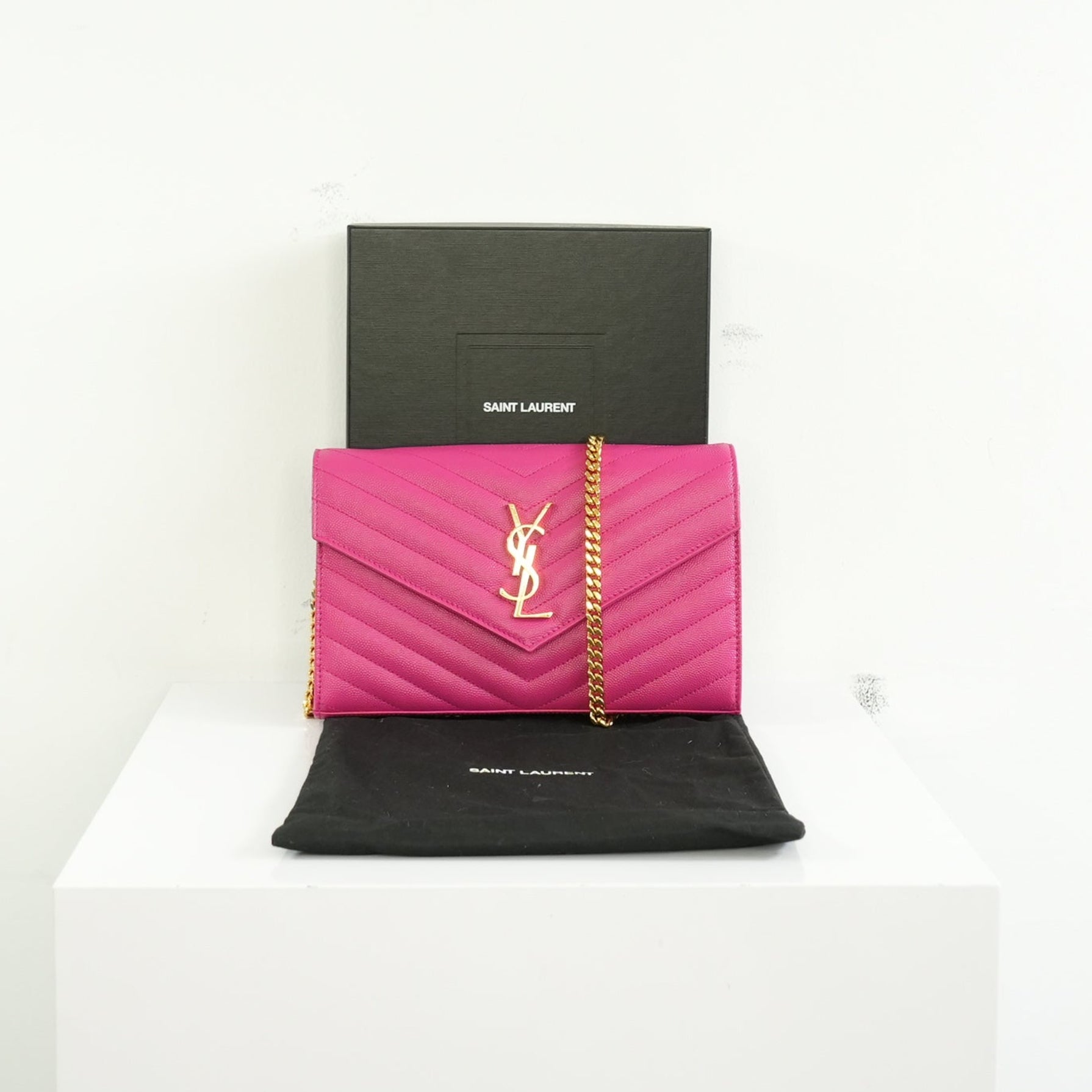 Saint Laurent Cassandre Pink Wallet On Chain Full Set