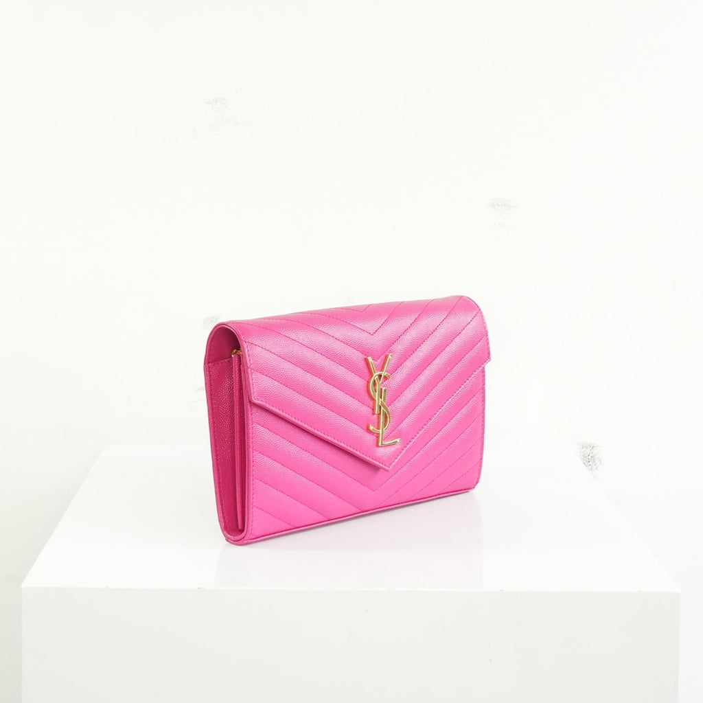 Saint Laurent Cassandre Pink Wallet On Chain Full Set