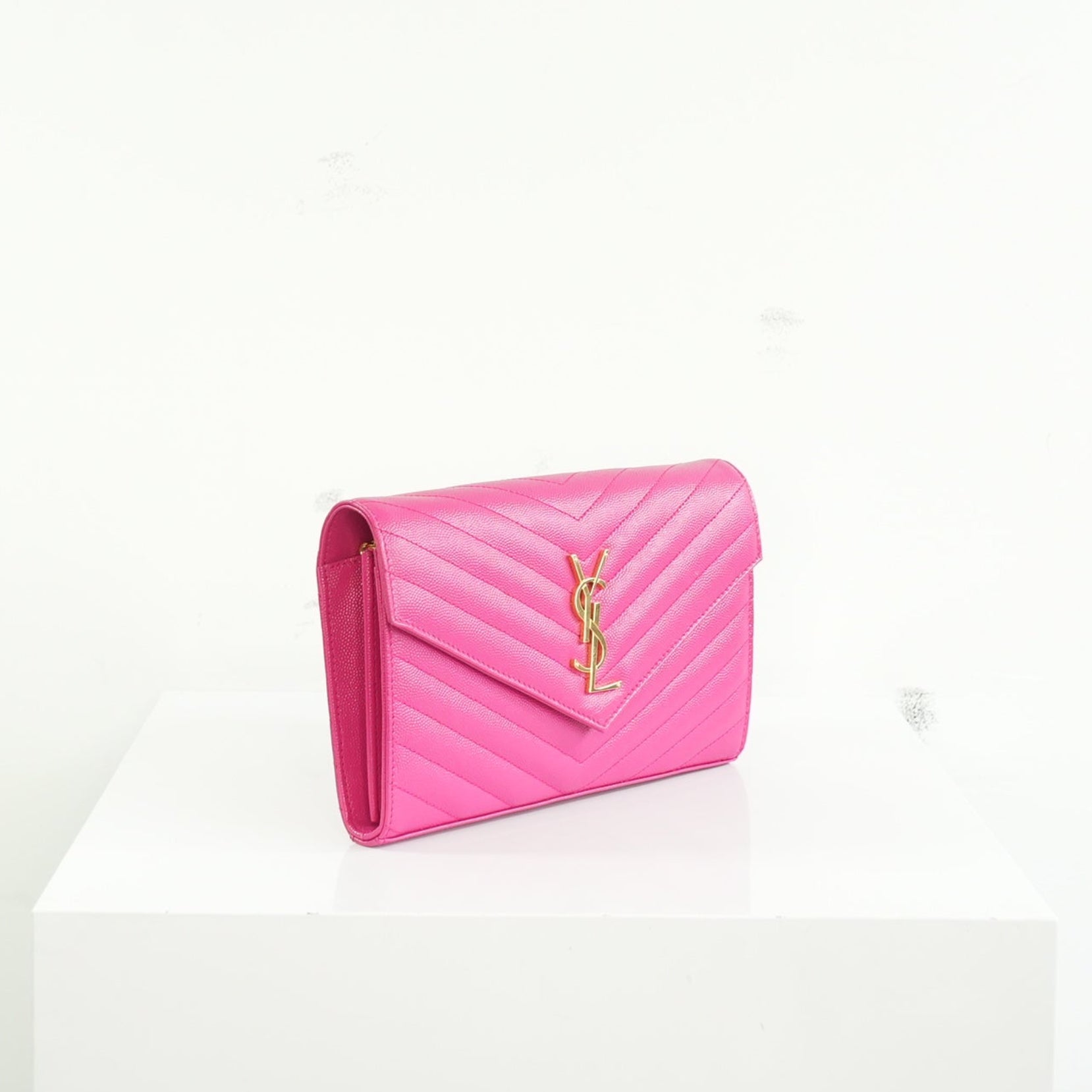 Saint Laurent Cassandre Pink Wallet On Chain Full Set