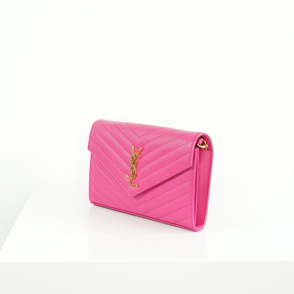 Saint Laurent Cassandre Pink Wallet On Chain Full Set