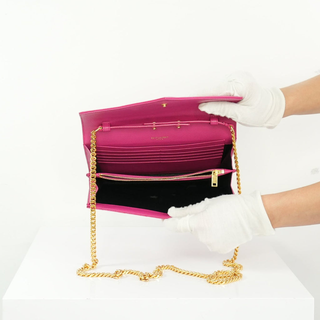 Saint Laurent Cassandre Pink Wallet On Chain Full Set