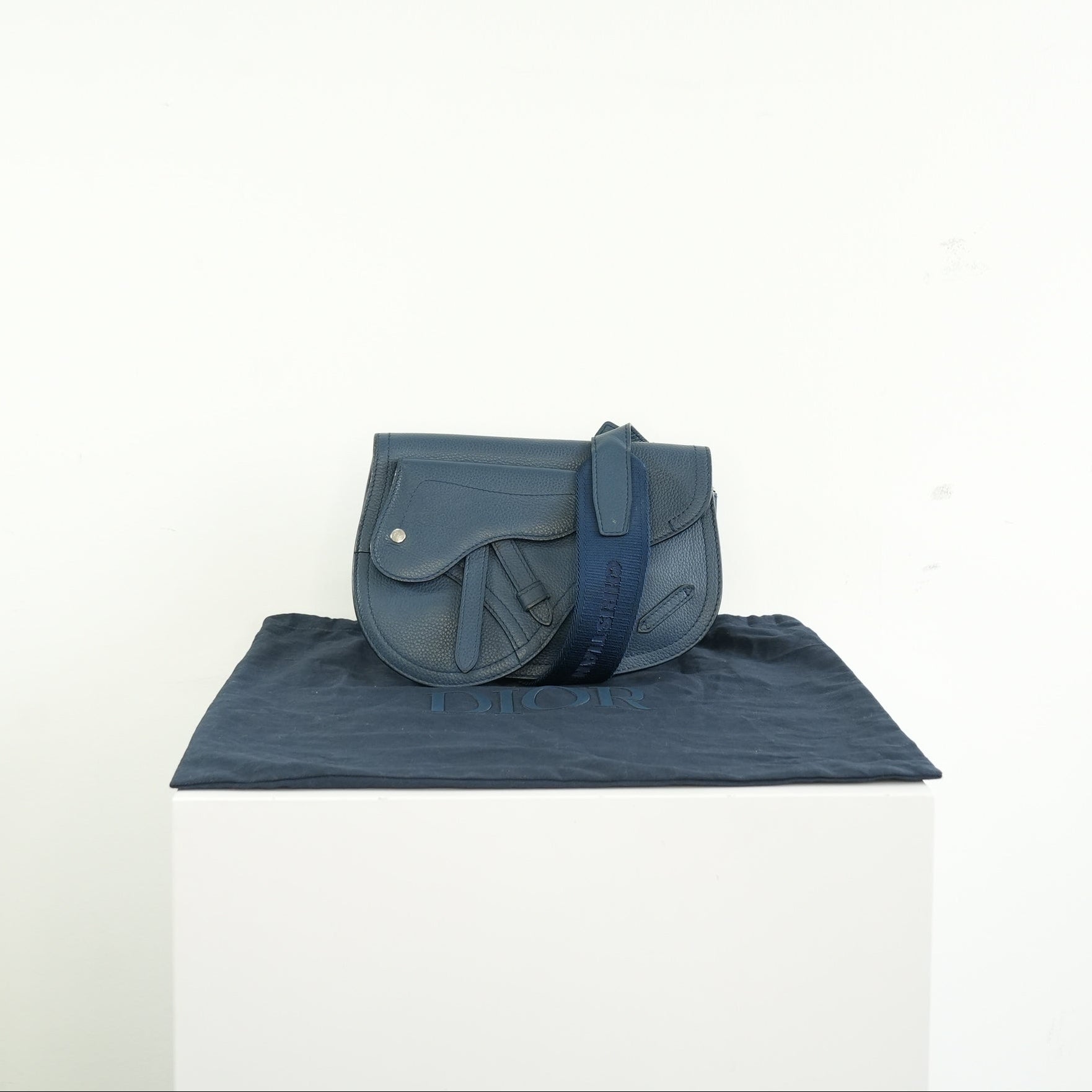 Christian Dior Blue Grained Calfskin Saddle Pouch w/ dust bag