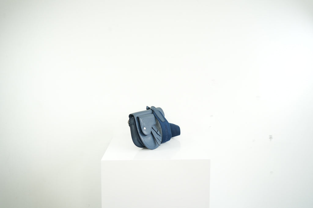 Christian Dior Blue Grained Calfskin Saddle Pouch w/ dust bag
