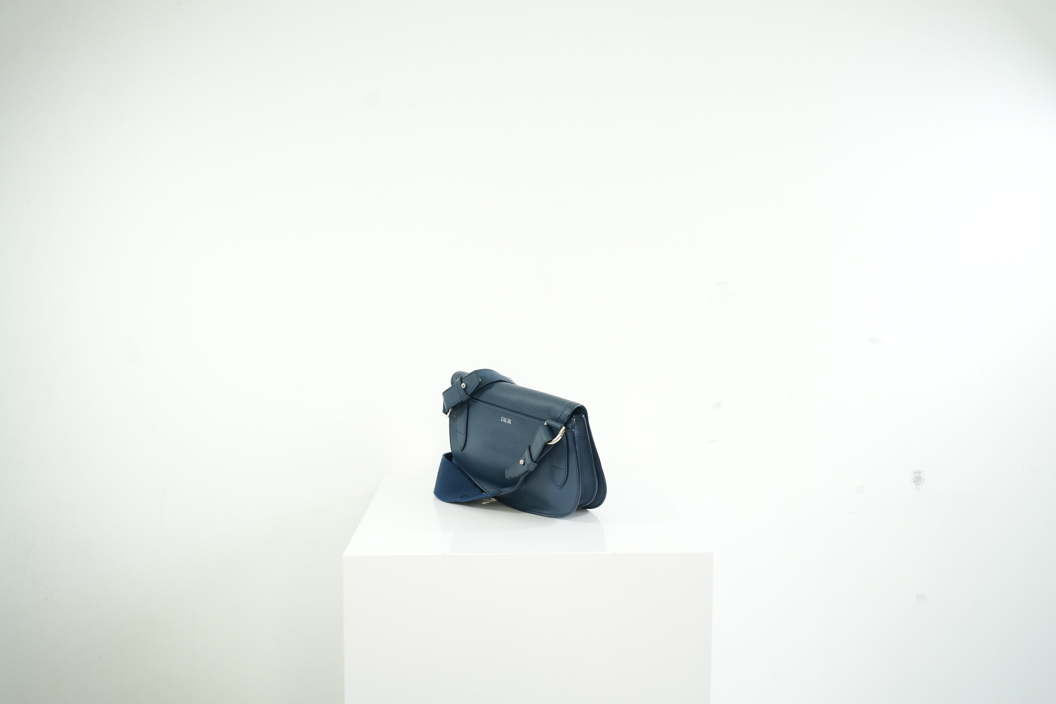 Christian Dior Blue Grained Calfskin Saddle Pouch w/ dust bag