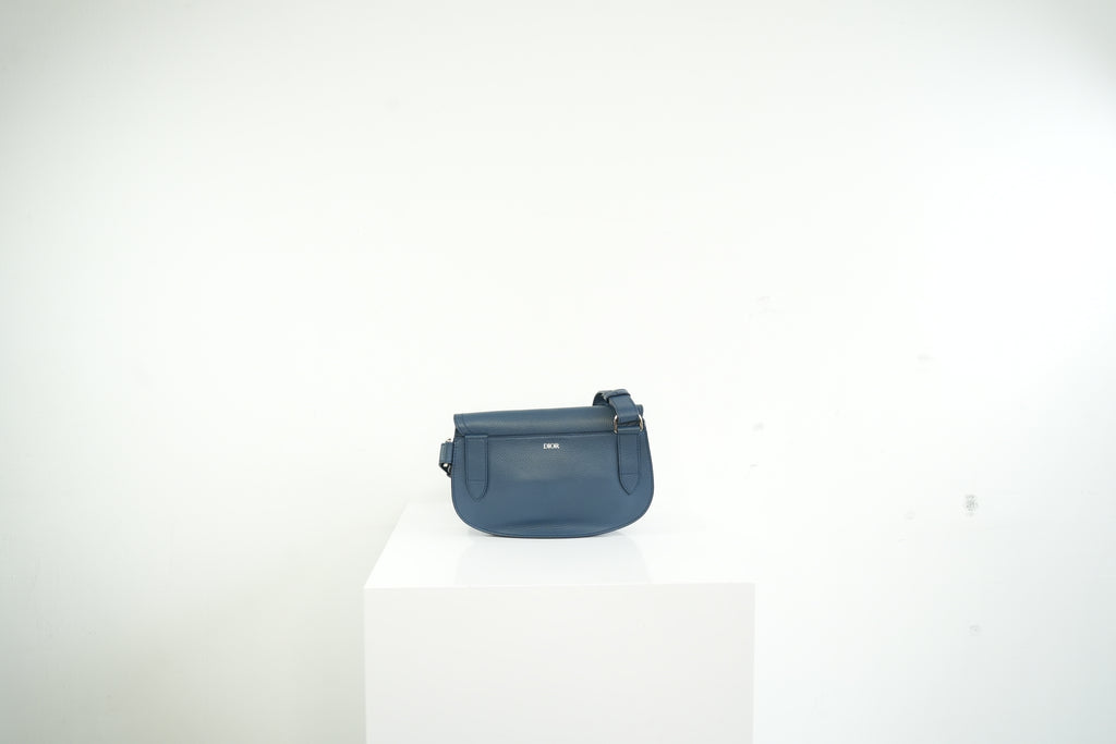 Christian Dior Blue Grained Calfskin Saddle Pouch w/ dust bag