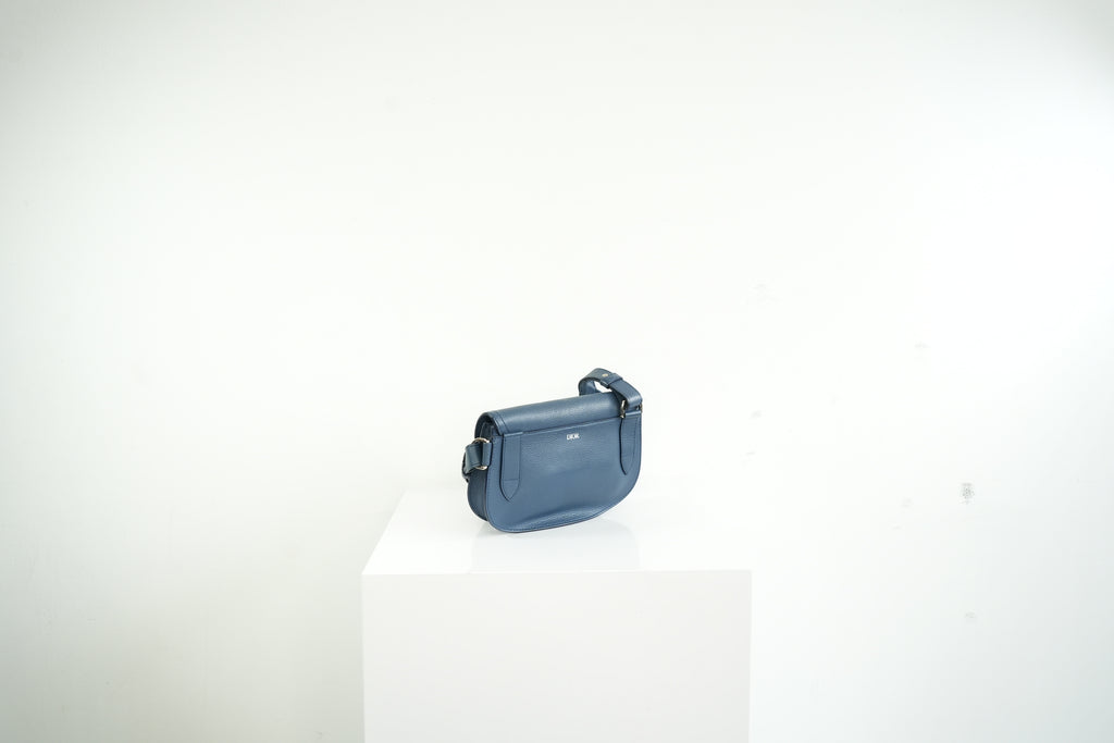 Christian Dior Blue Grained Calfskin Saddle Pouch w/ dust bag